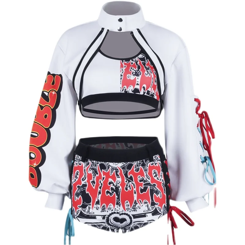 

2021 Cheerleader Uniform Women DJ Stage Costume Hip Hop Dancewear Rave Dancer Outfit Gogo Dancer Costume Designer Clothes