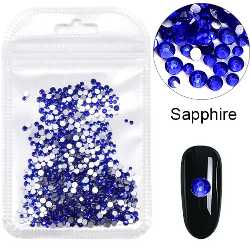 Sapphire 1000 шт Смешанные Размеры SS3-SS12; обувь с блестящими стразами ab стеклянные стразы для дизайна ногтей Стразы Б ез исправлений ногтей Rhinestoens нейл-арта украшения H0248 - Цвет: Sapphire