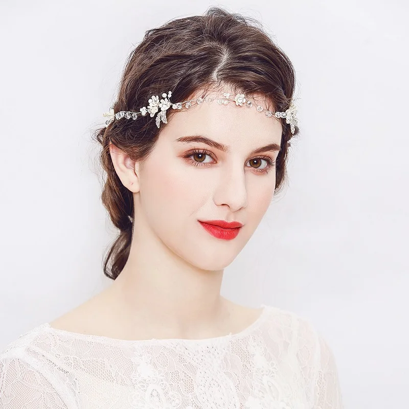 SLBRIDAL, проводные стразы, Кристалл, Пресноводный Жемчуг, цветок, свадебная тиара, повязка на голову, свадебные волосы, лоза, подружки невесты, аксессуары для волос