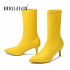 Ботильоны эластичные ботильоны на высоком тонком каблуке Женская обувь с острым носком пикантные удобные женские ботинки для вечерние осень-зима