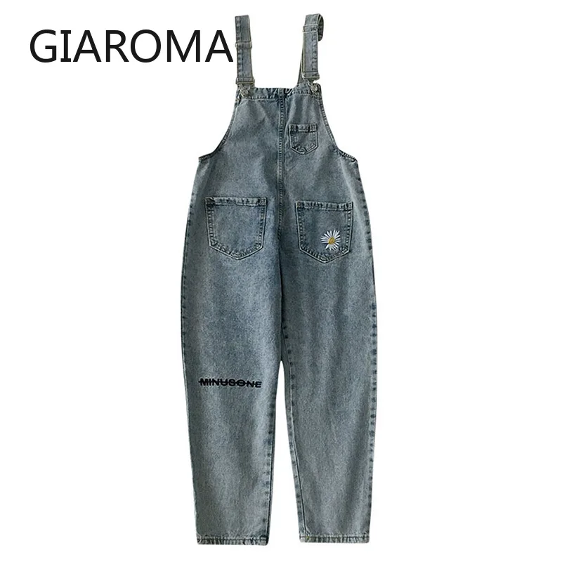 

Denim Women Overalls High Waist 2020 Casual Loose Straight Jeans With Pockets Plus Size Jumpsuits and Rompers for Women