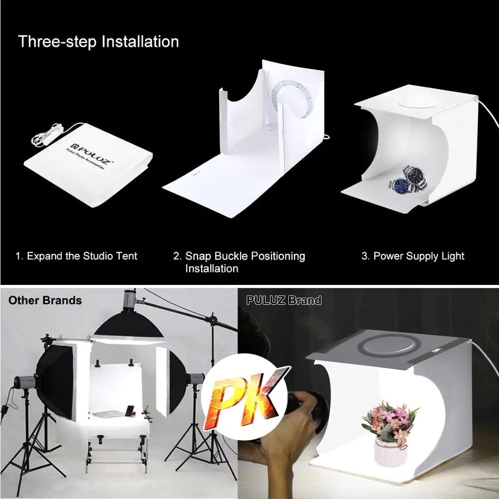 

PULUZ 23cm caja iluminada para fotografa con 6Color de fondo regulable Anillo de luz LED Luz de estudio de fotografa de la caja