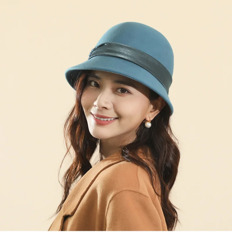 

New Autumn Winter Bucket Hat for Women Rhinestone Woollen Fisherman Hat Female Fashion Panama Cap Cap Solid Color Thunder Hat