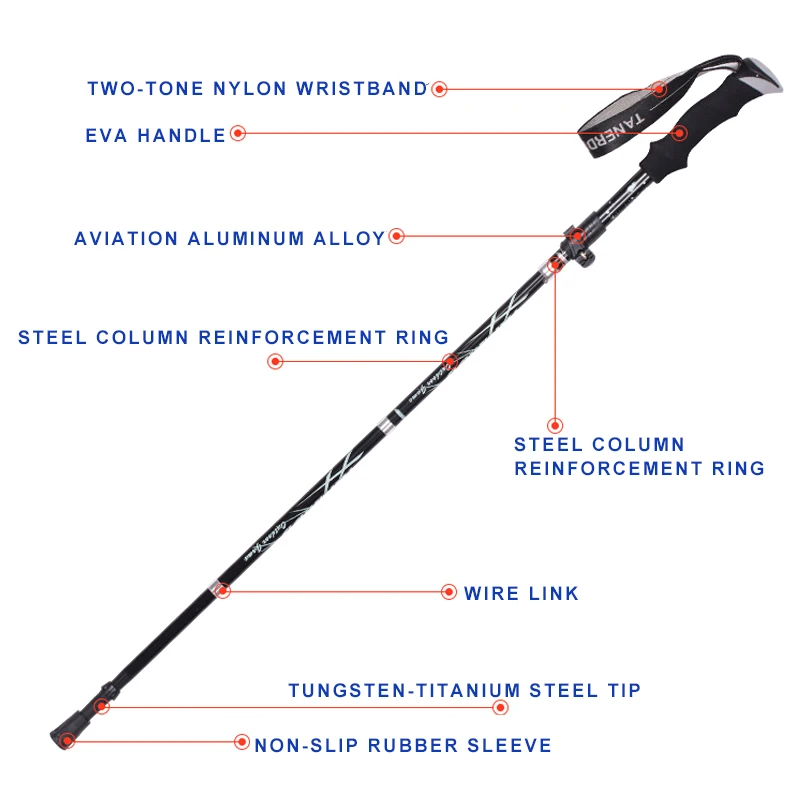 Анти-шок Алюминиевый сплав Трость для пеших прогулок треккинговые тропы палки