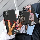 Черный матовый чехол для iPhone 12, 11 Pro Max, 7, 8, 6, 6S Plus, X, Xr, Xs Max, SE2020, 13, высокий каблук, Модный женский силиконовый чехол, Coque