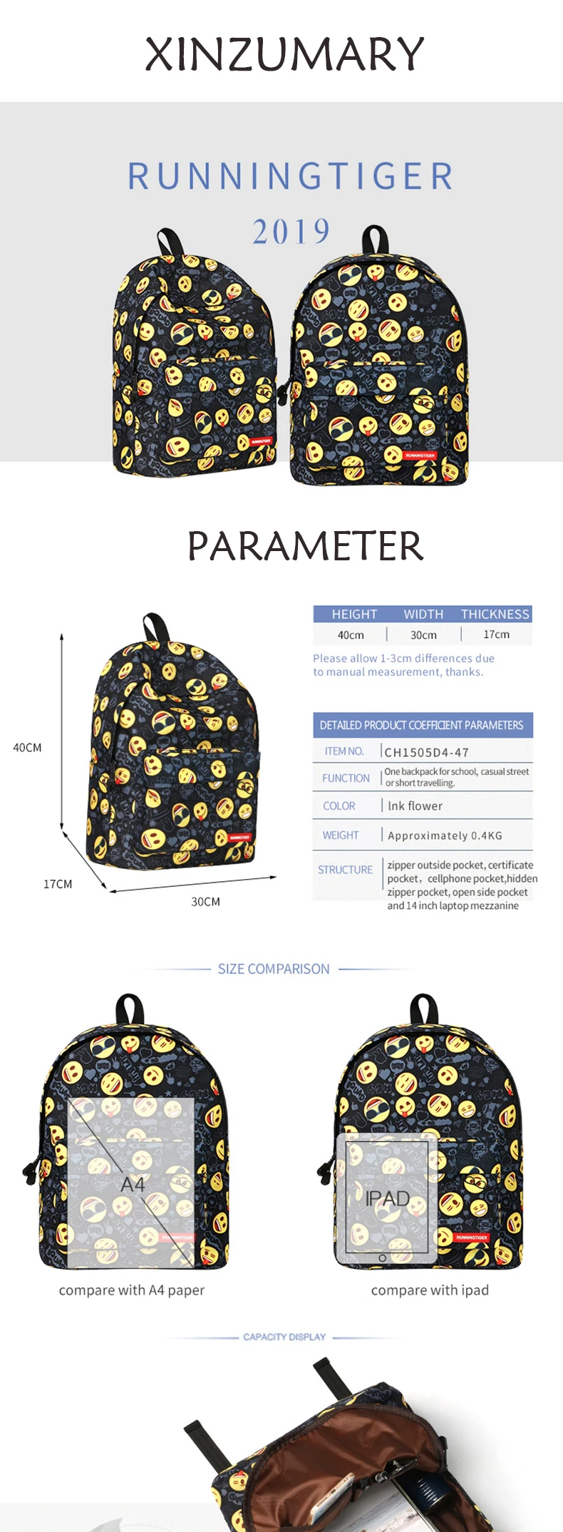 Напечатанный рюкзак с эмоджи bookbag колледж ветер женская сумка на плечо спортивная сумка для отдыха Новая Большая емкость женский рюкзак Горячая