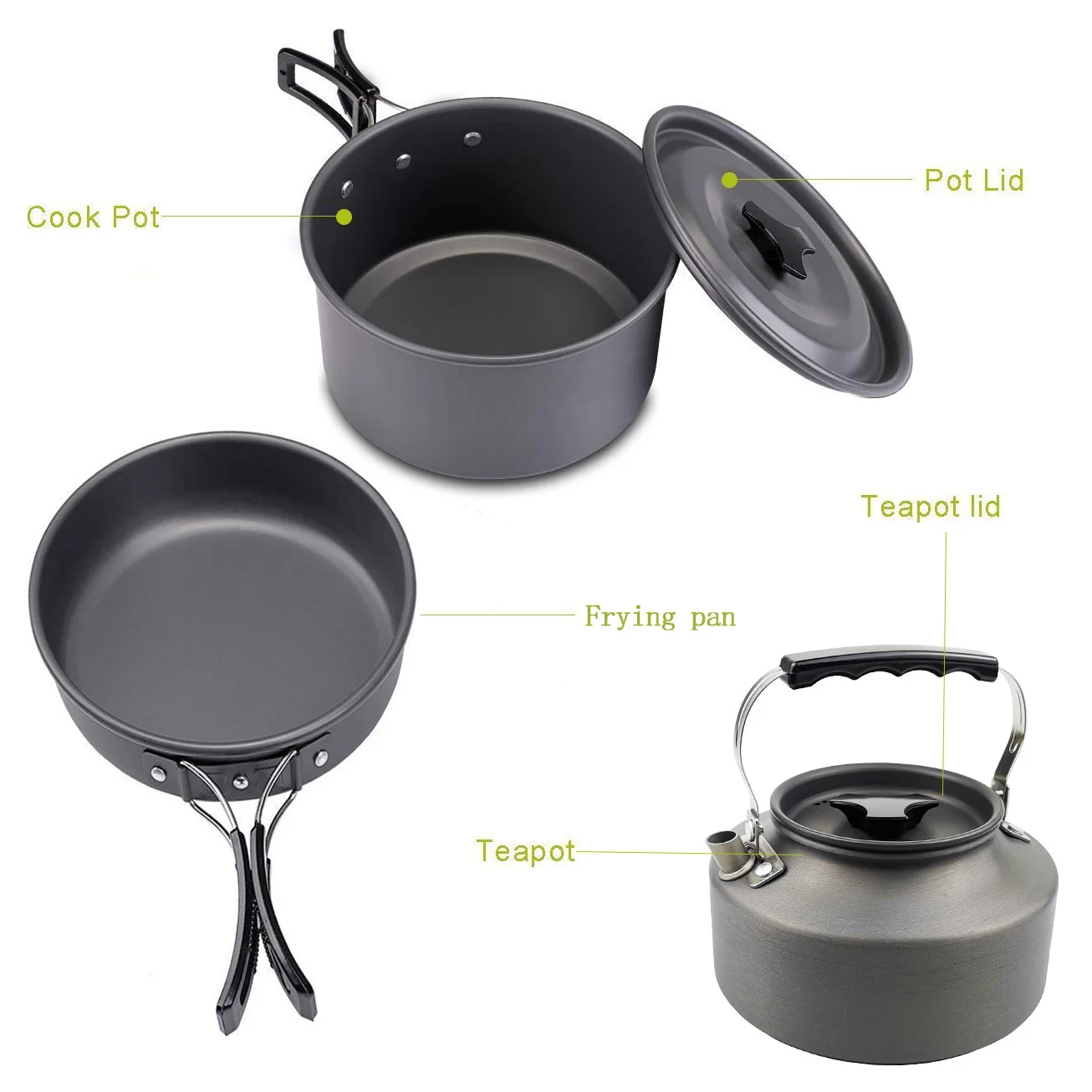 Camping Tableware Cookware Kit Cooking Set Outdoor Aluminum Water Kettle Pan Pot Travelling Hiking Picnic BBQTableware Equipment | Спорт и