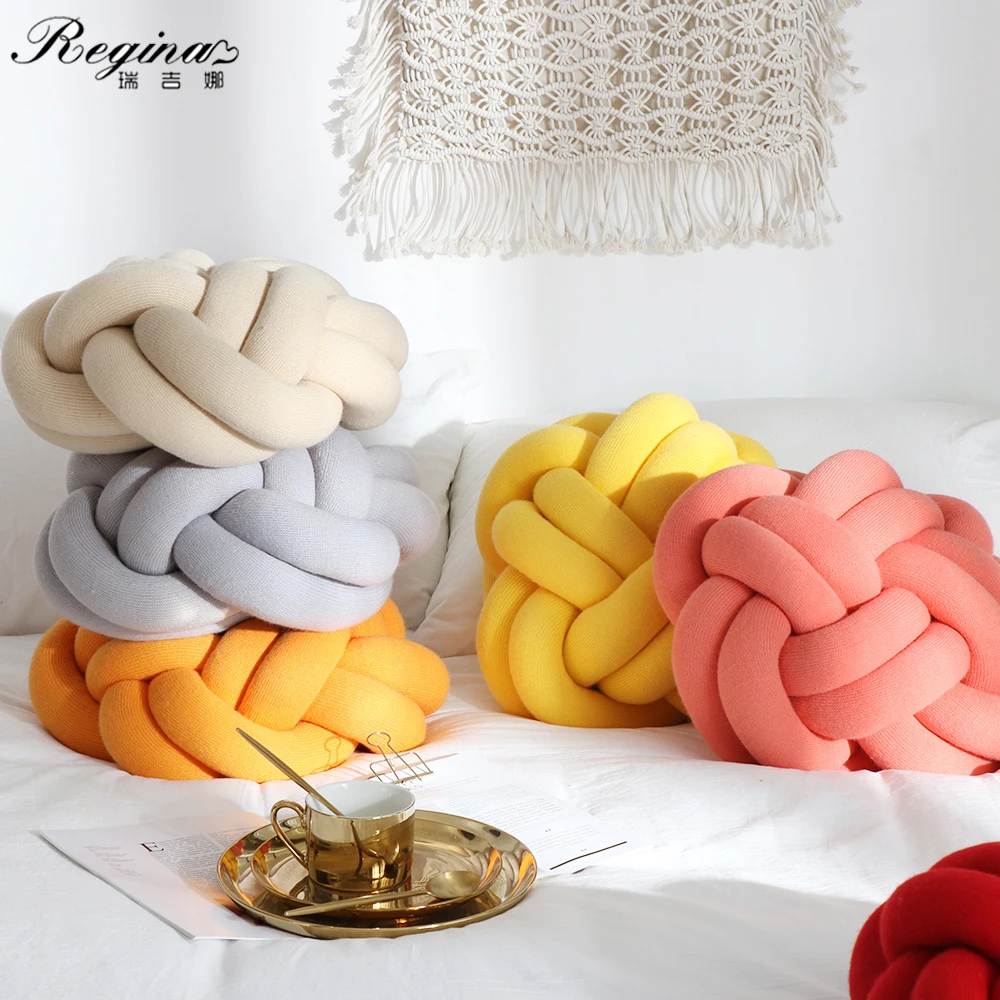REGINA-almohada con forma de nido de p&aacute;jaro, coj&iacute;n de hilo grueso con nudo de mano para sof&aacute;, silla, siesta, descanso de manos, asiento de coche/respaldo s&oacute;lido-0