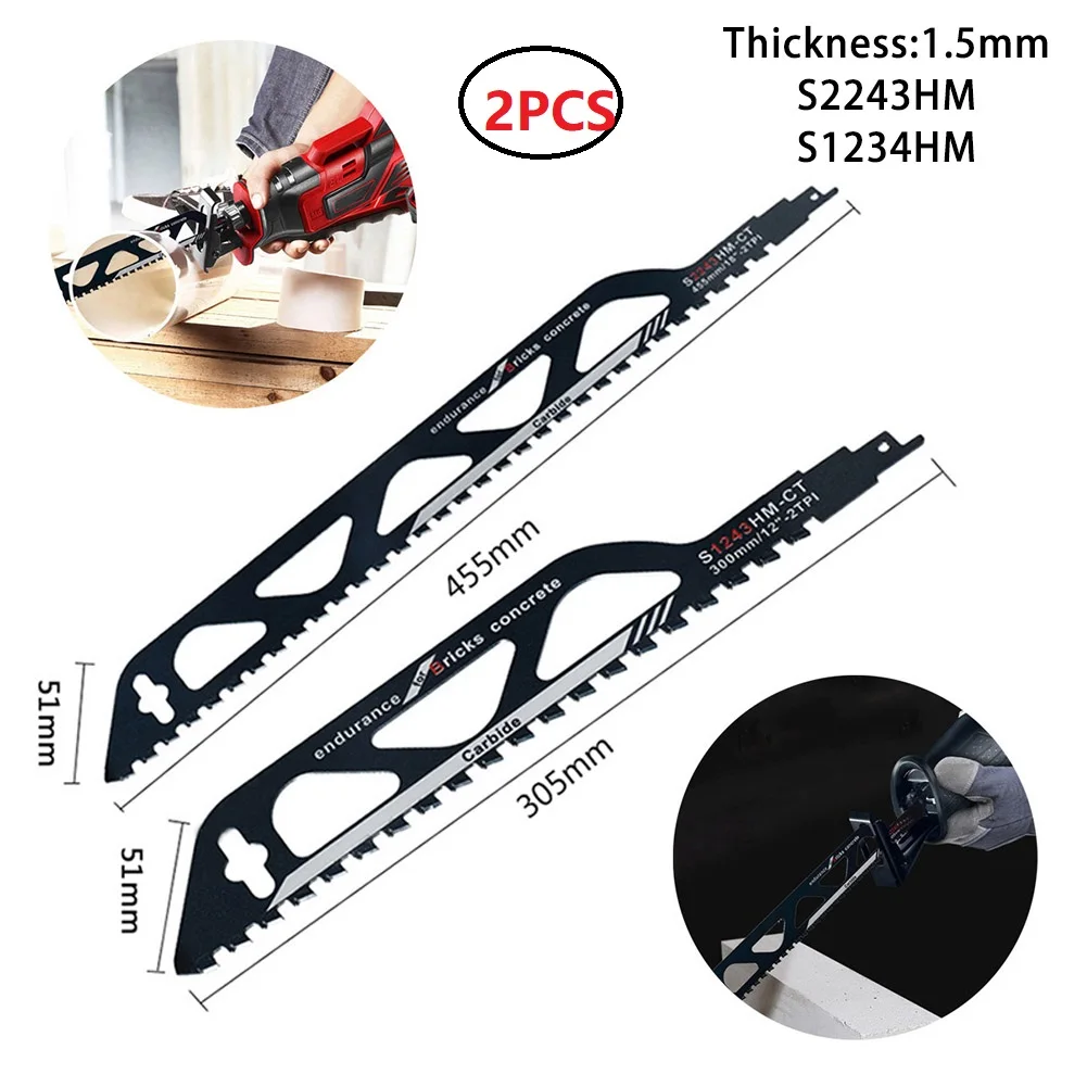 

2 Pcs S2243HM+S1243HM Reciprocating Saw Blade Cutter Electric Power Tool Accessory Brick Wall Stone Metal Cutting Jigsaw Blade