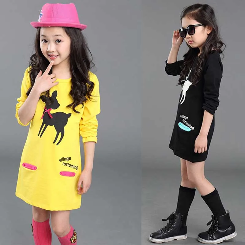 HH Teenage Girls Dresses Autumn Spring Long Sleeve Cartoon Costume Kids For Children's Dress Frocks 3 6 14 Years | Детская одежда и
