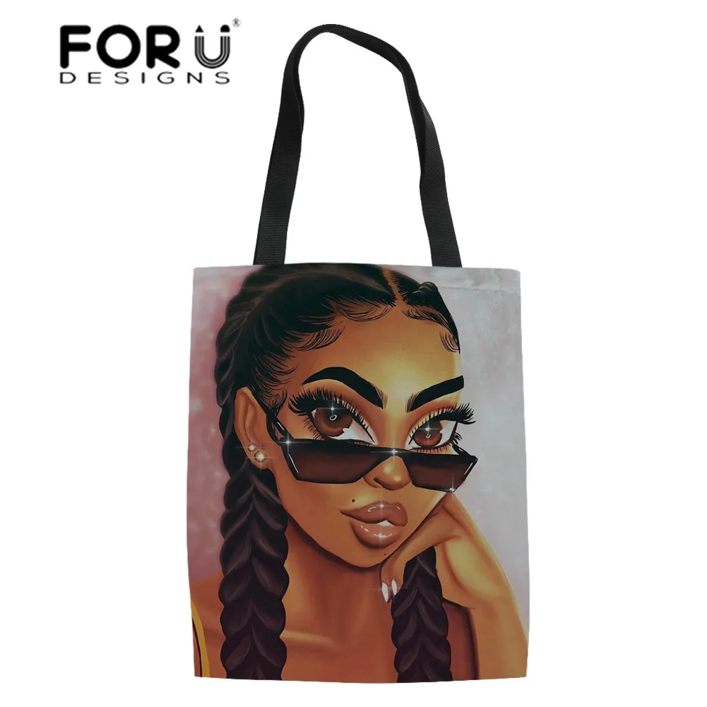 YQ3715Z22 FORUDESIGNS/льняные сумки-тоут женские черные художественные африканские девушки печать хозяйственная сумка женская складная сумка-шоппер сумки для женщин эко-сумка - Цвет: YQ3715Z22