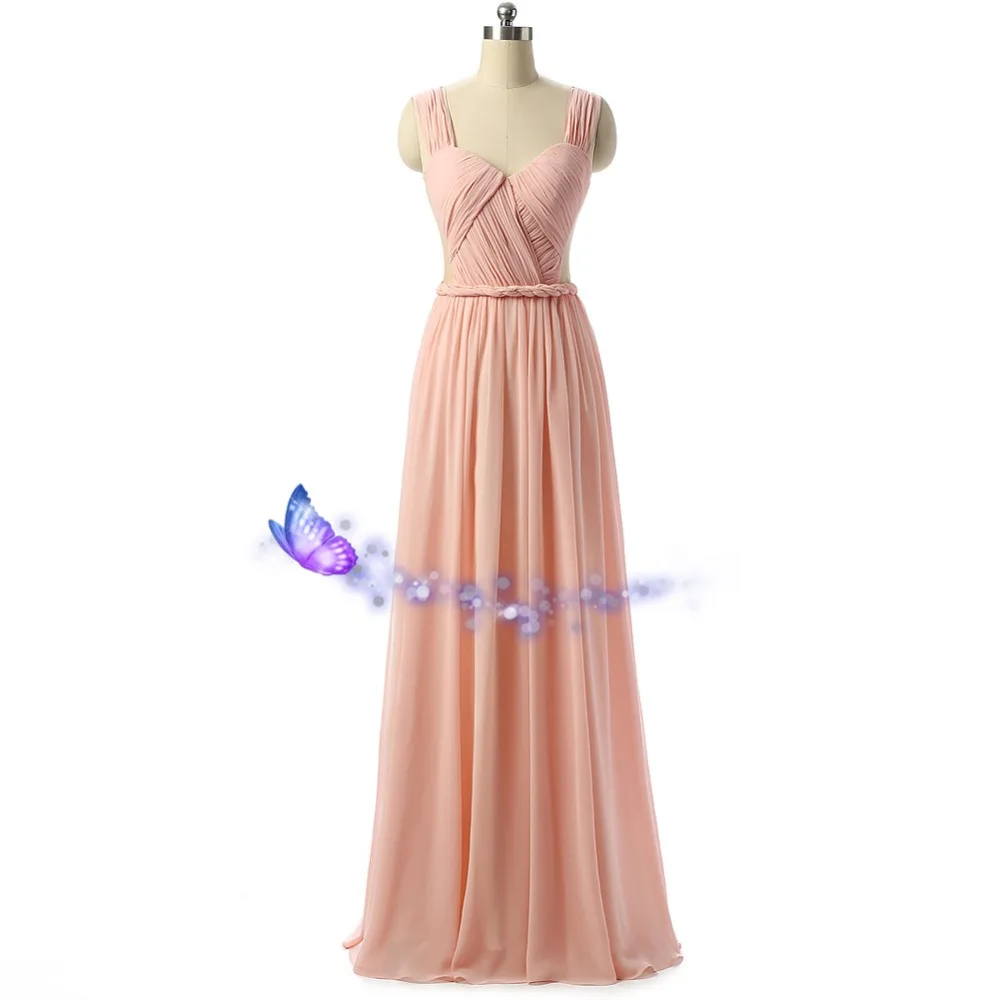 

sexy see through cheap pink chiffon long prom 2018 new fashion real photos pleat Special Occasion for weddings bridesmaid dress