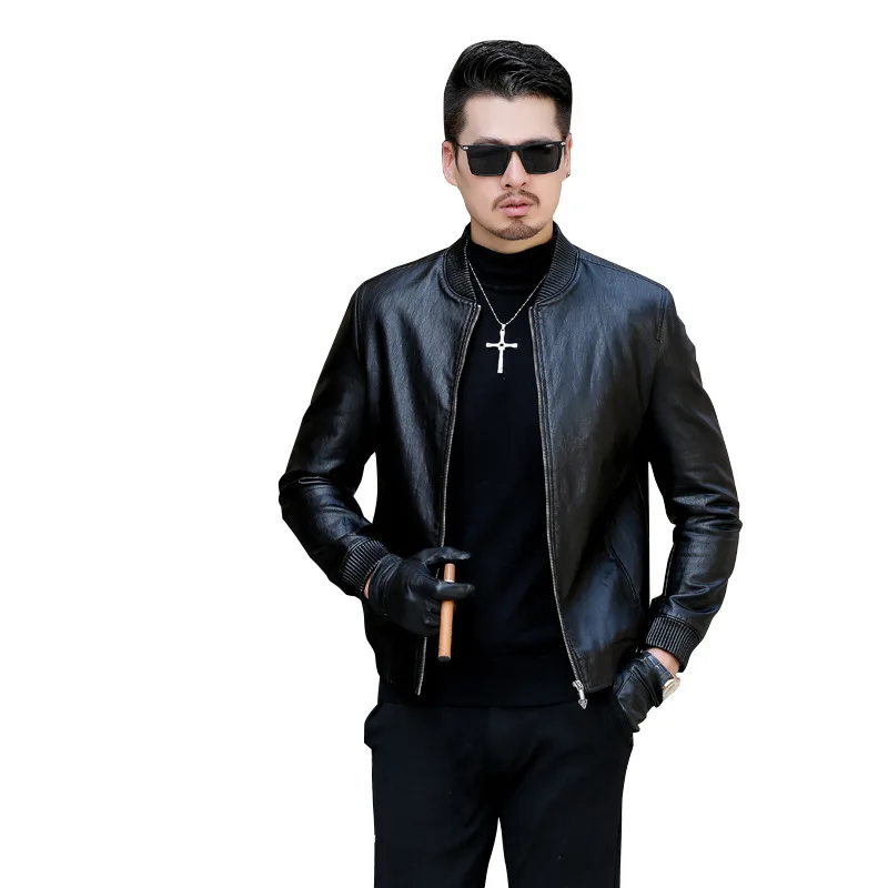 

fashion Haining leather men's 2020 new autumn thin coat fashion casual stand collar men's leather jacket