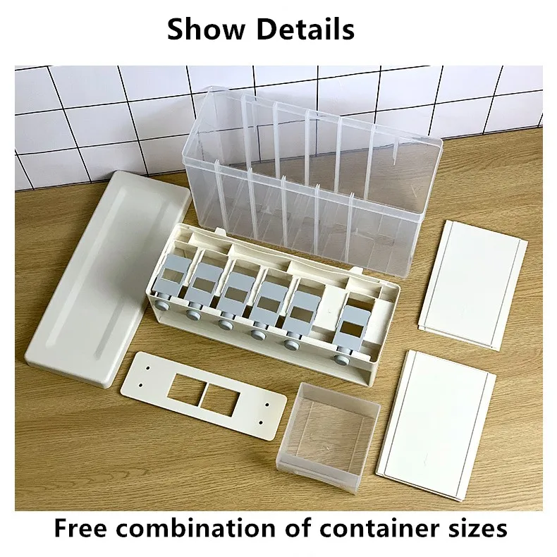 

10KG Wall Mounted Divided Rice and Cereal Dispenser 6 Moisture Proof Plastic Automatic Racks Sealed Food Storage Box