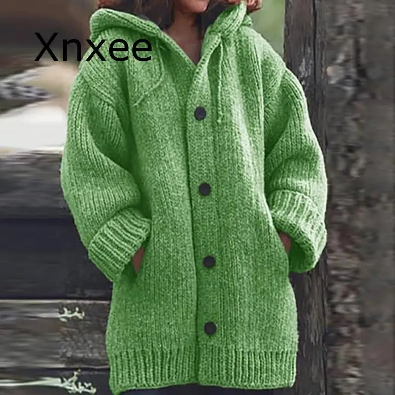 

Autumn Winter Long Sleeve Button Sweater Casual Plus Size Coat Female 5XL
