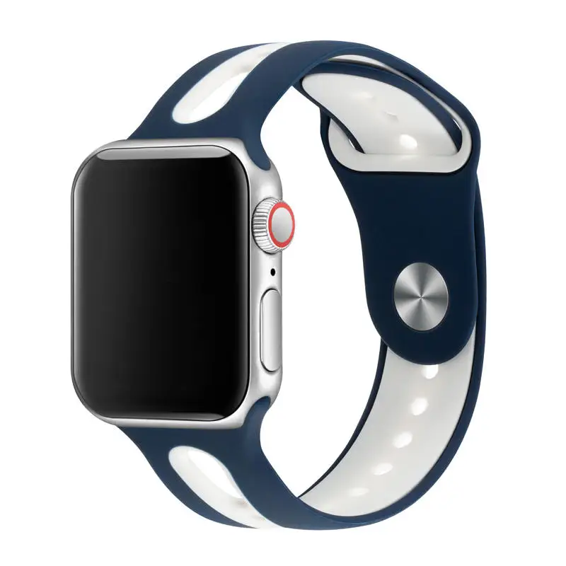 blue white Хохлатый ремешок для часов аpple для apple watch 4 3 band 44 мм iwatch band 42 мм correa apple watch 38 мм 40 мм спортивные силиконовые ремешки для часов - Цвет ремешка: blue white