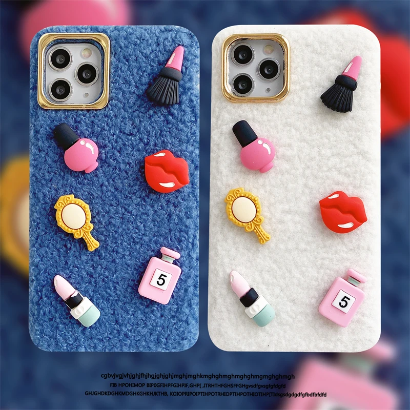 

Signalshin 3D Makeup Felt Plush Lamb Fluffy Phone Case For iPhone 7 8 Plus X XR XS Max 11 Pro 12 Pro Max 13 Mini Soft TPU Cover