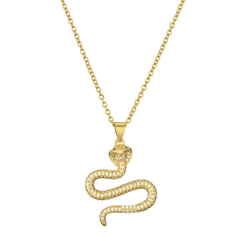 Цепочка-змейка женская с кулоном под золото в форме кобры | Украшения и
