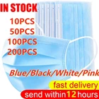 10-200 шт. одноразовые маски для лица нетканый 3 слоев фильтр против пыли смога из дышащего сетчатого материала черная маска для взрослых маски со ртом для лица