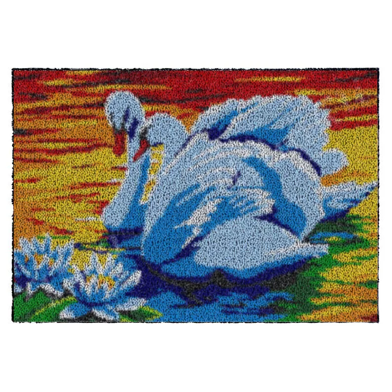 

Latch Hook Rug Wall Hanging Crocheting Tapestry swan Pattern Cushion Kits for Embroidery Home Carpet Handicraft Gift