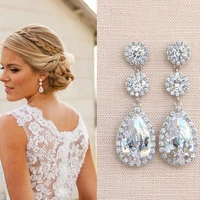 new fashion water drop zircon earrings super flash bridal wedding romantic jewelry for women luxury accessories wholesale