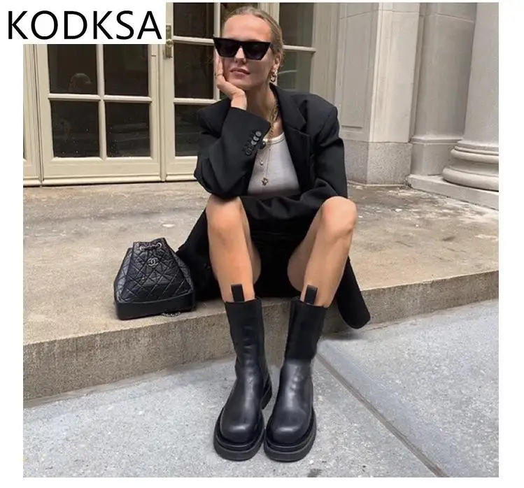 

New Luxury Chelsea Boots Women Ankle Boots Chunky Winter Shoes Platform Ankle Boots Slip On Chunky Heel