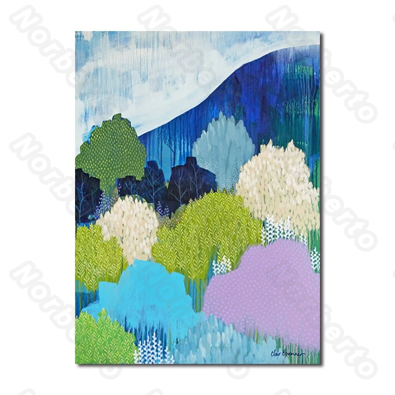 

Modern Style Canvas Painting Wall Poster Watercolor Picture with Different Brigh Colors Trees After Raining for Home Decoration