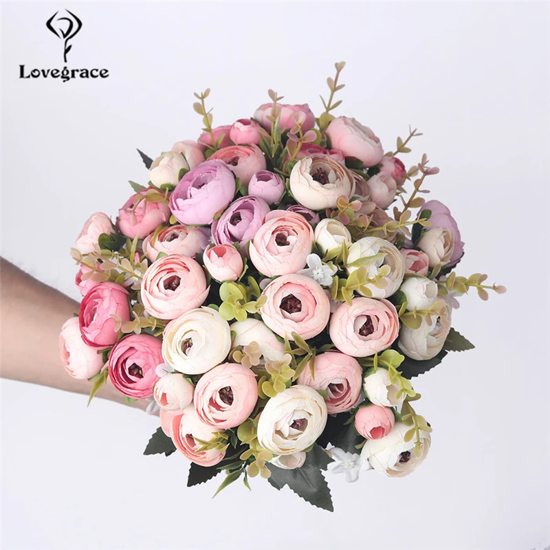 Best-selling Bridal Bouquet Rose Camellia Artificial Flower 5 Fork Fake Wedding Setting Furnishing Decoration | Свадьбы и торжества
