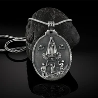 virgin mary commemorative medal catholic pendant necklace christian accessories vintage mens religious necklace
