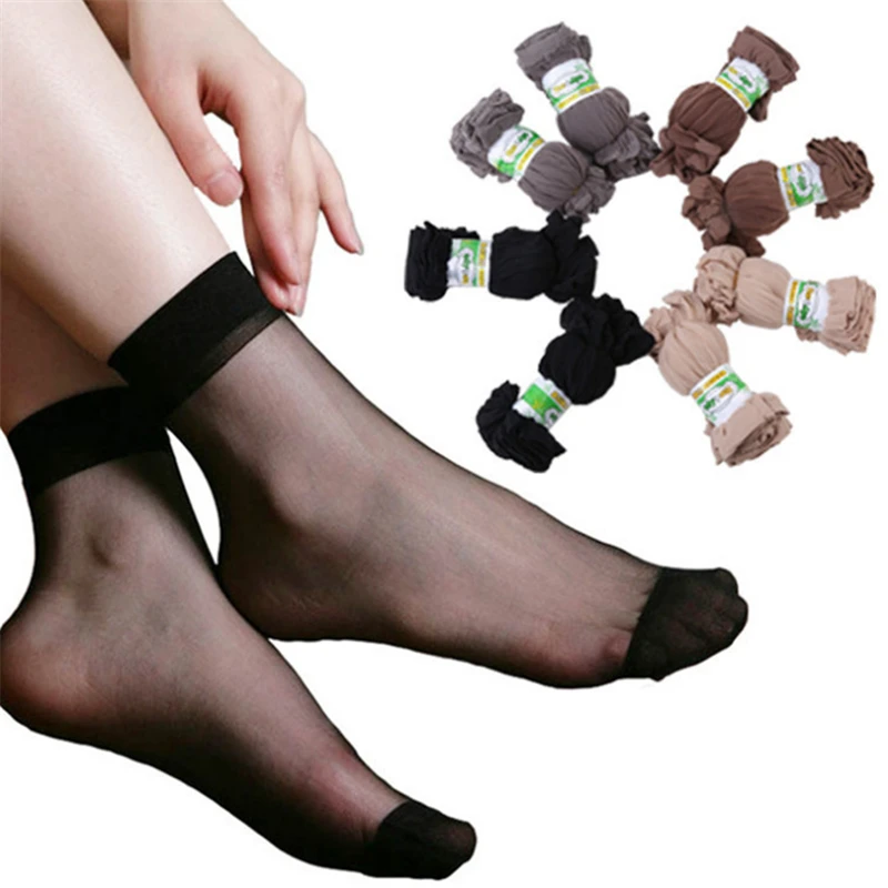 10 Pairs/Set Women Silk Short Socks Summer Cool Breathable Socks Super Thin Crystal Transparent Skin-Friendly Elastic Ankle Sox