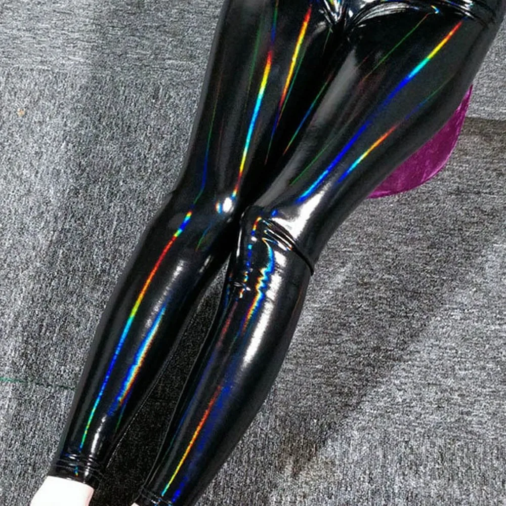 

Pu Leggings Women's Thin High Waist Sexy Skinny Mirage Lacquered Europe America Bright Pants Black Plus Size Booty Lifting