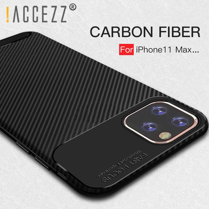 !ACCEZZ Carbon Fiber Phone Case For iPhone 11 Pro Max Soft TPU Cell Back Cover Cases Anti-fall Protection Shell Coque |