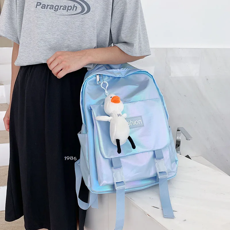 Модный Лазерный нейлоновый женский рюкзак школьный для девочек-подростков