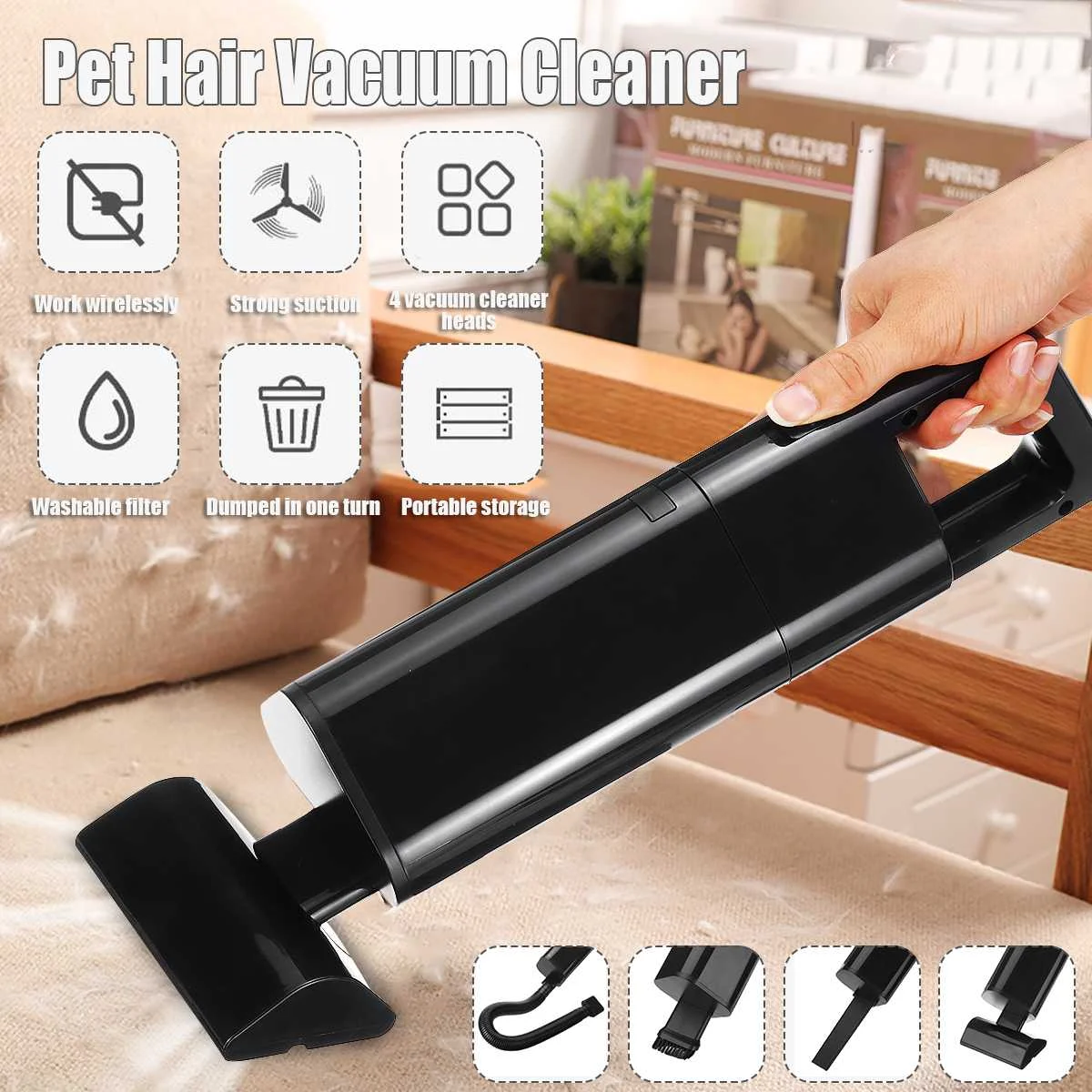 

Wireless Pet Hair Vacuum Cleaner Portable Dust Catcher Dog Hair Cleaner Electric Sticky Hair Safety Cleaner Cat Dog Accessories