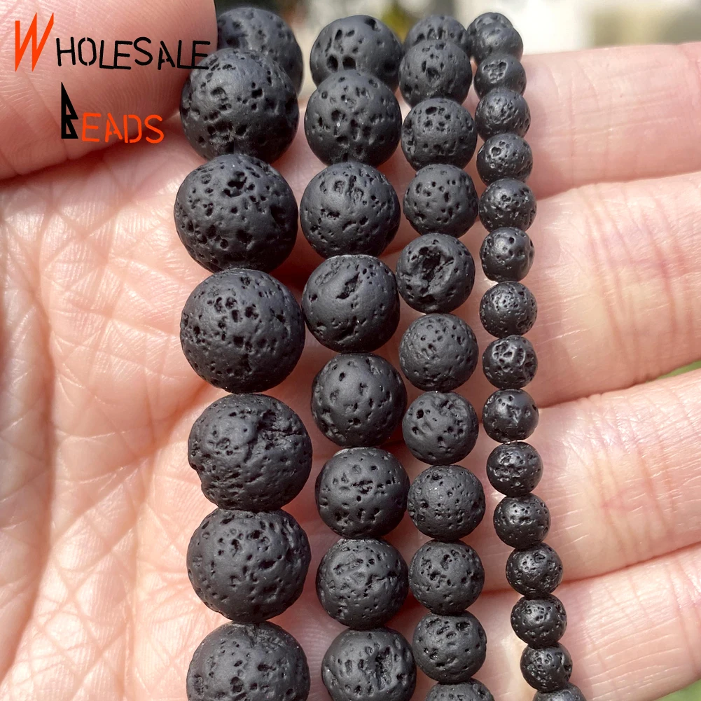 

4-10mm Natural Stone Black Volcanic Rock Lava Round Spacer Loose Beads For DIY Jewelry Making Necklace Bracelet Accessories 15''