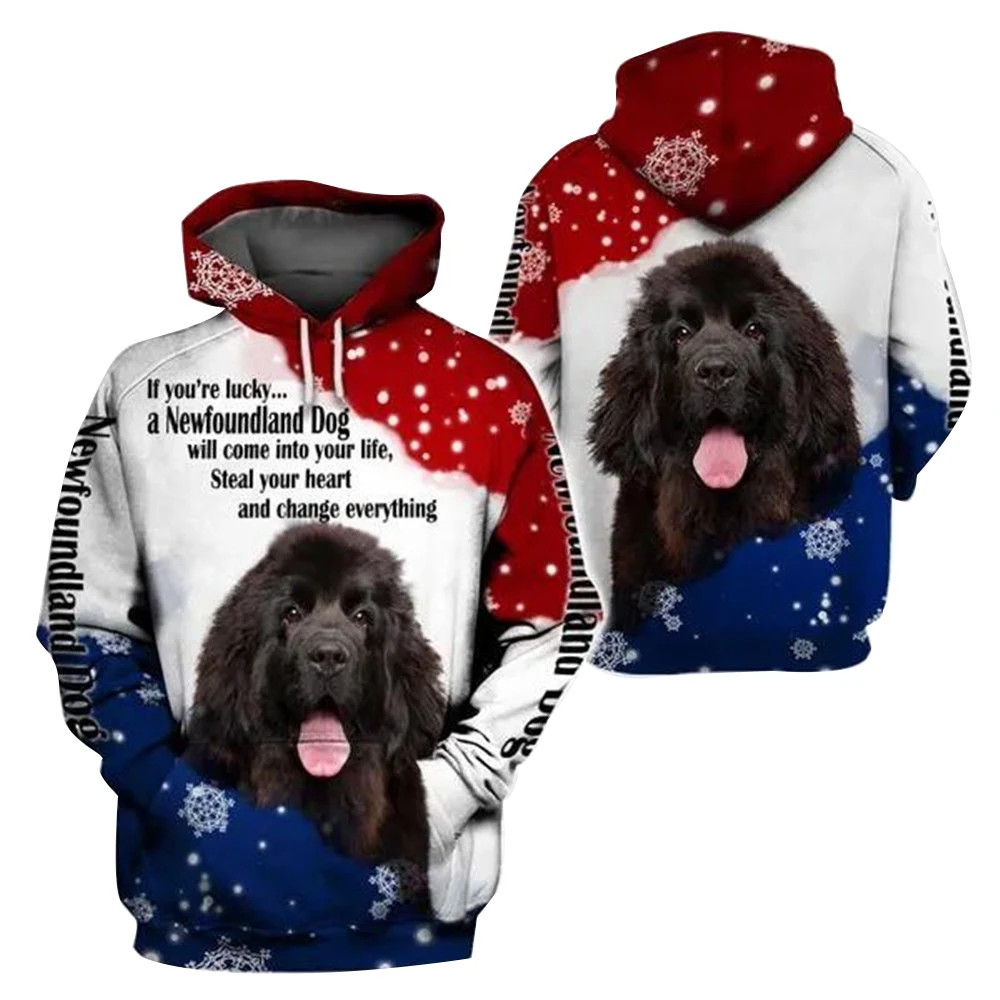 

CLOOCL Newfoundland Hoodies 3D Graphic Red White Blue Hoodies Dogs Animals Pullovers Tops Harajuku Sweatshirts Men Clothing