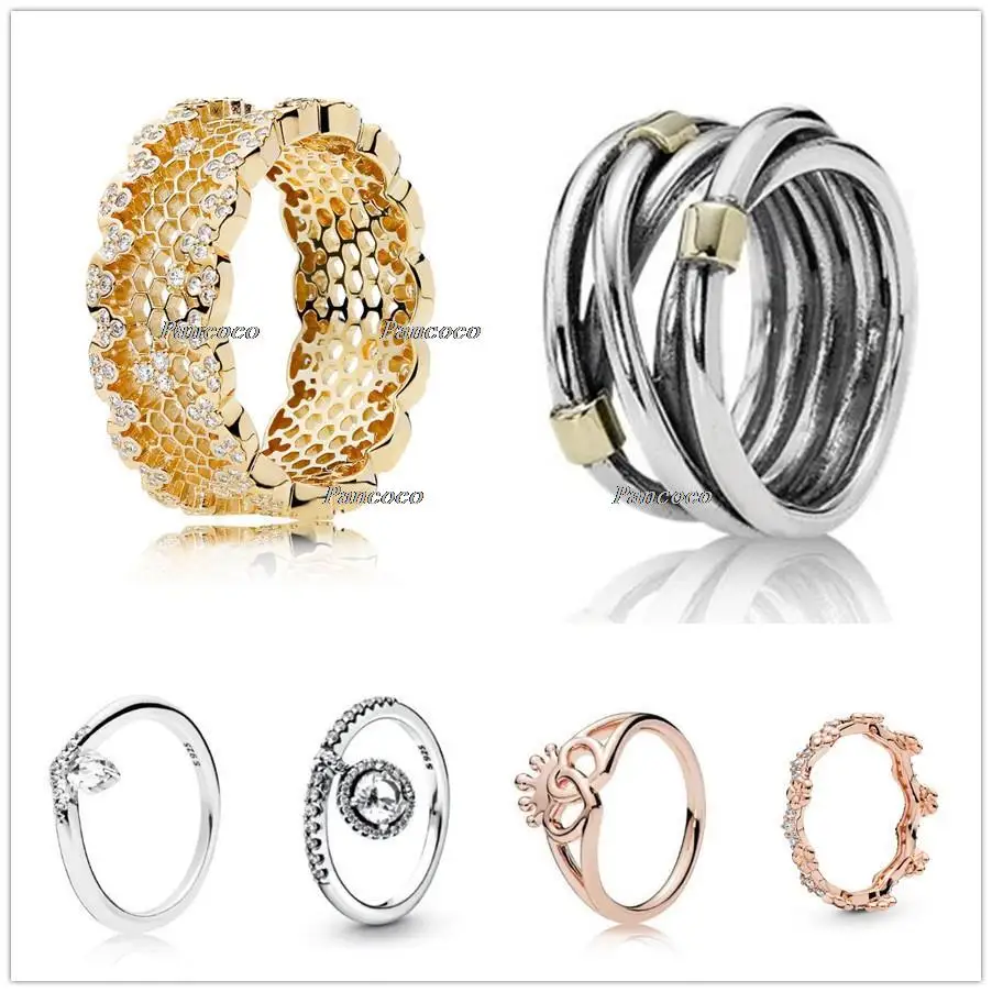 

Authentic 925 Sterling Silver Ring Vintage Golden Braided Ring For Women Engagement Wedding Gift Fashion Jewelry