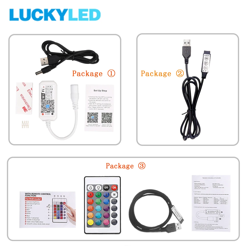 Счастливая светодиодный RGB контроллер DC5V 12V 24V 3Key/24Key ИК пульт дистанционного