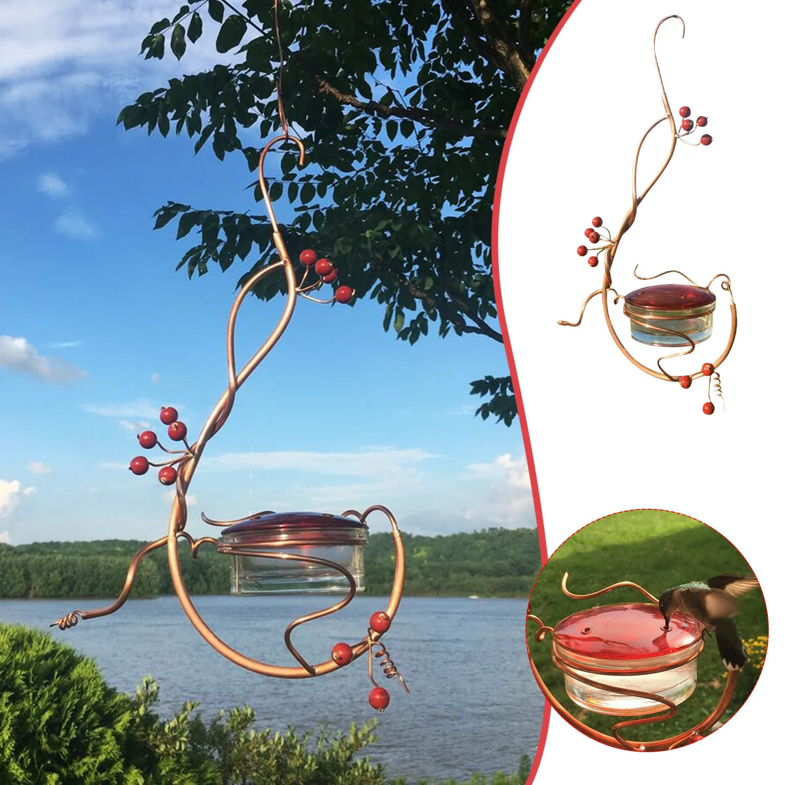 

Red Berries Hummingbird Feeder Garden Courtyard Bird Feeder Courtyard Tree Hanging Outdoor Decoration Ornaments Crafts