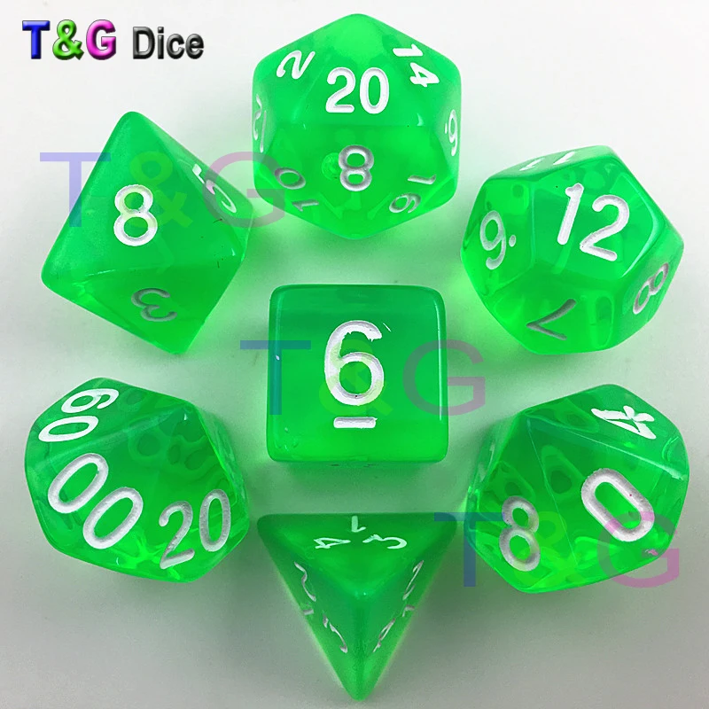T &amp G кости 7 шт./лот высокое качество зеленый прозрачный D d D4 6 8 10 10% 12 20 набор