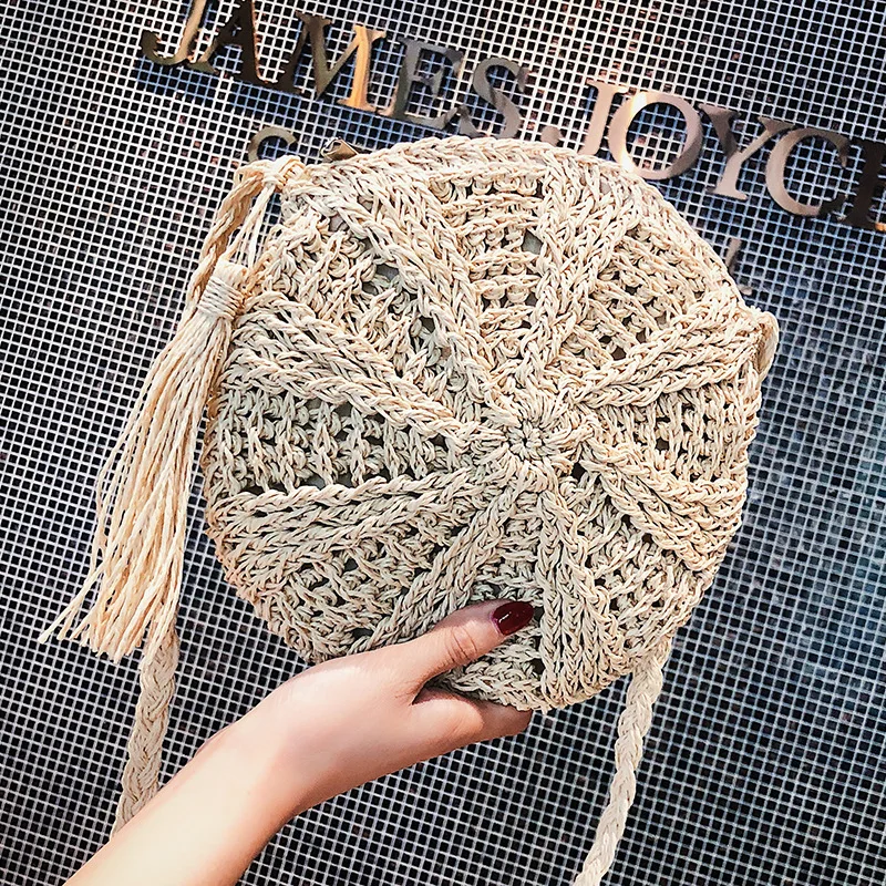 Круглая пляжная сумка из бумажной веревки Летняя мини винтажная соломенная