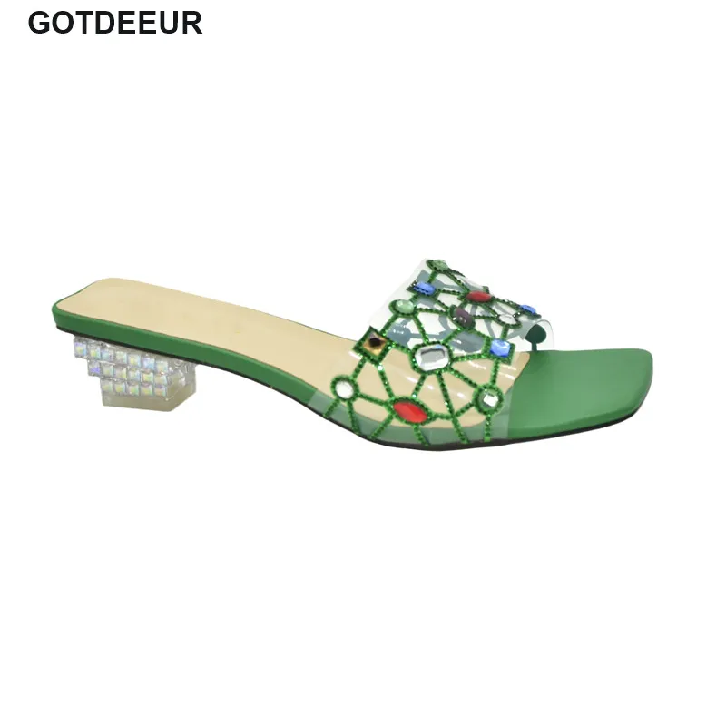 

Туфли женские вечерние в нигерийском стиле, украшенные закрытым носком, каблук, Свадебная обувь для невесты, босоножки