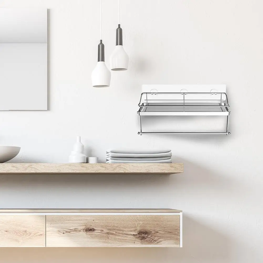 

Adhesive Paper Towel Holder Shelf Stainless Steel Wall Mount Storage Basket Kitchen Organizer Toilet Paper Holder