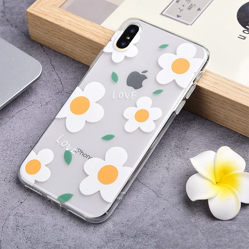 Прозрачный милый белый цветочный чехол для телефона Apple iPhone X XR XS Max 8 7 6 s Plus 7plus 8plus 10