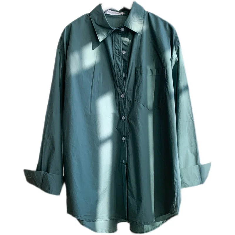 

Spring Autumn One Pocket Casual Women's Blouses Long Sleeve Loose Shirts Solid Long Sleeve Casual Female Tops Ladies 2021 New