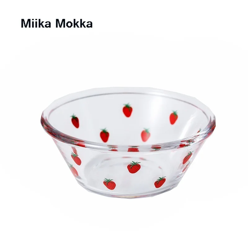 Cute Fruit Salad Bowl Transparent Glass Tableware 900ml Large Capacity Cartoon Strawberry Soup Dessert Snack Foods | Дом и сад