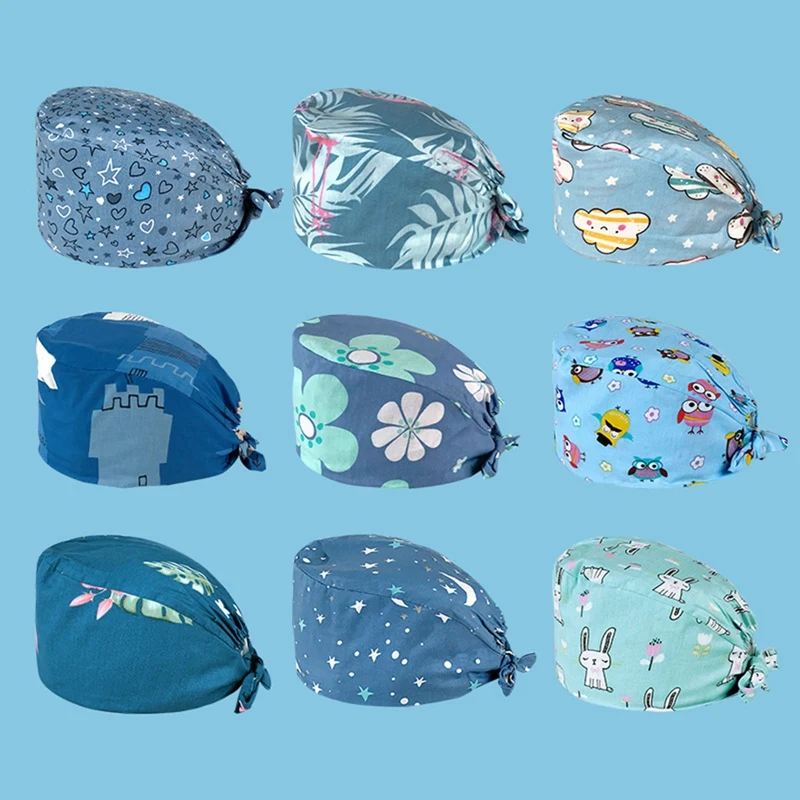 

Новая хлопковая одежда для сна, регулируемый скрабы Шапки Цветочный принт скрабы Кепки высокое качество Красота салон Рабочая шляпа эласти...