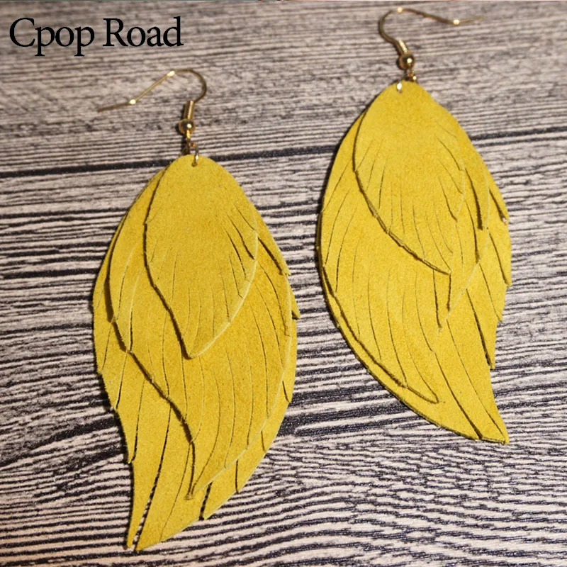 Женские трехслойные серьги Cpop из натуральной козьей кожи с натуральным пером