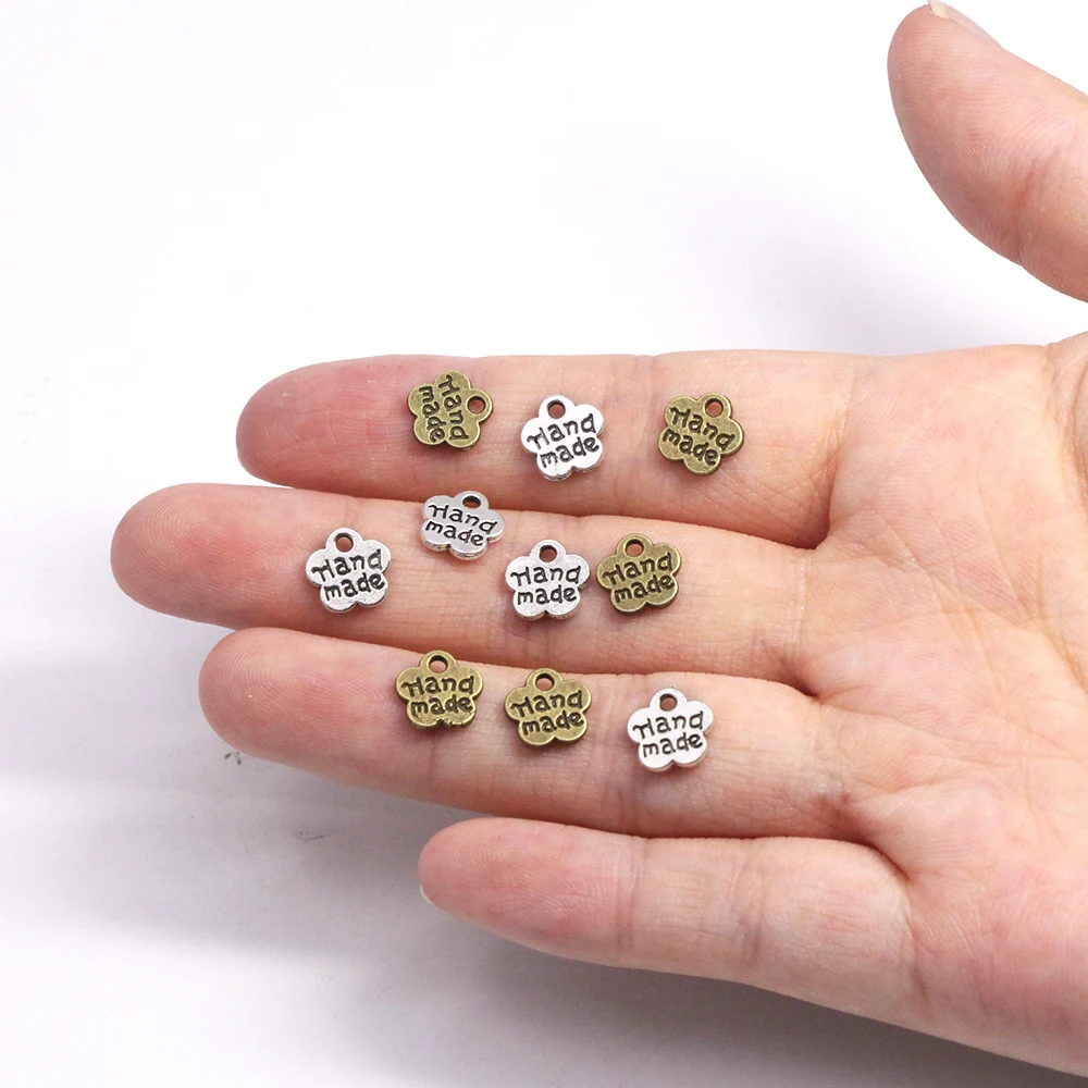 50Pcs Plum Flowers Metal Labels For Jewelry Sliver Bronze Handmade 8*8MM Hand Made Tags Hat/Bags Garment Accessories | Дом и сад