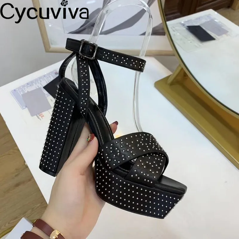 Сандалии женские на очень высоком каблуке удобная классическая обувь массивной